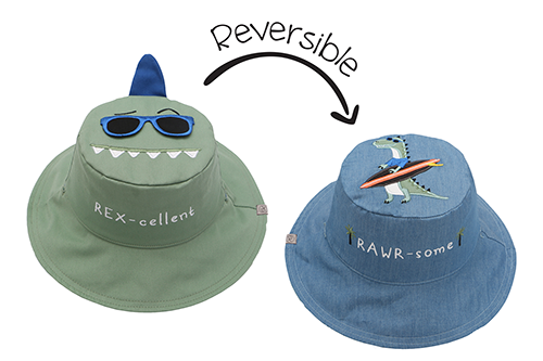 Reversible Baby & Kids Sun Hat - Dinosaur & Surfer Dino