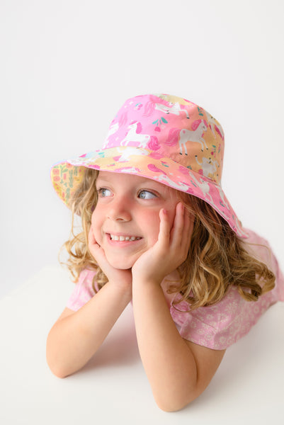 NEW! FJKxZOO - Reversible Baby & Kids Patterned Sun Hat - Unicorn | Giraffe
