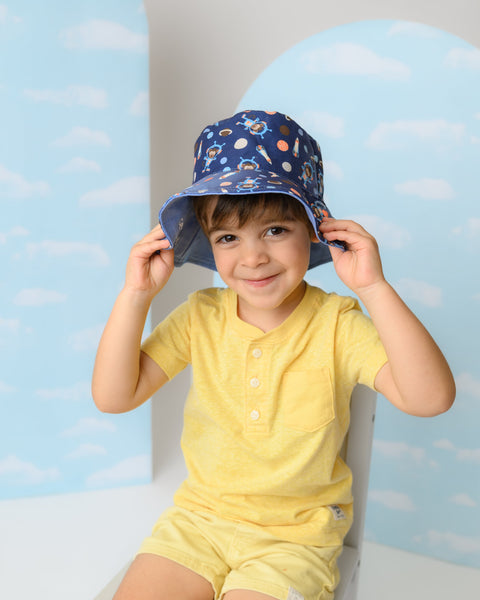 NEW! FJKxZOO - Reversible Baby & Kids Patterned Sun Hat - Space Monkey | Alligator