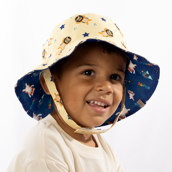 Reversible Baby & Kids Patterned Sun Hat - Animal Superhero