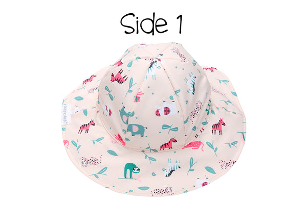 Reversible Baby & Kids Patterned Sun Hat - Pink Zoo