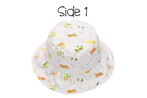 Reversible Baby & Kids Patterned Sun Hat - Grey Zoo