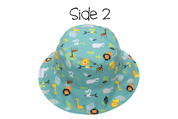 Reversible Baby & Kids Patterned Sun Hat - Grey Zoo