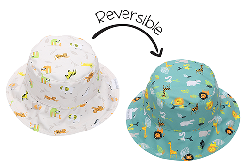 Reversible Baby & Kids Patterned Sun Hat - Grey Zoo