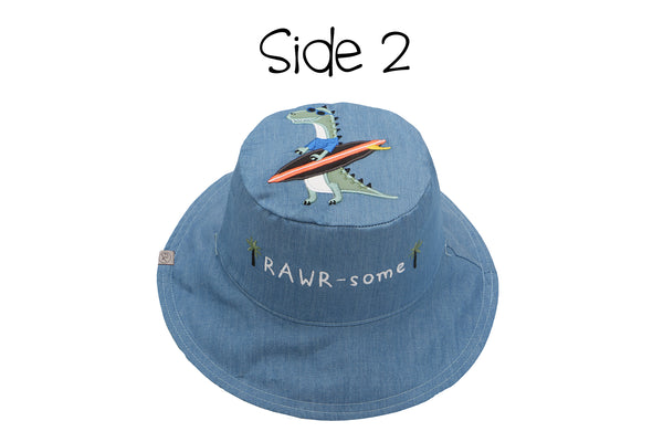 Reversible Baby & Kids Sun Hat - Dinosaur & Surfer Dino